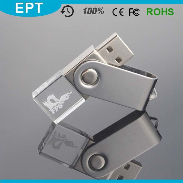 Top Selling Cheapest USB 2.0 Crystal Rectangle USB Flash Drives Key Chain with Logo