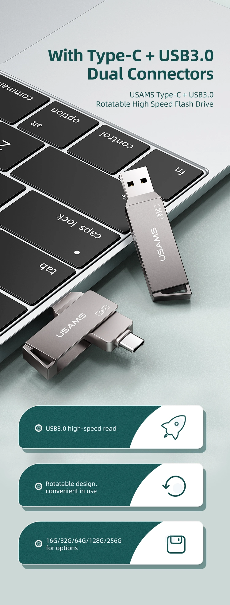 Usams New Zb198 Gift USB Stick Custom Logo USB Flash Drive 16GB 32GB 64GB 128GB 256GB USB Pen Flash Drive