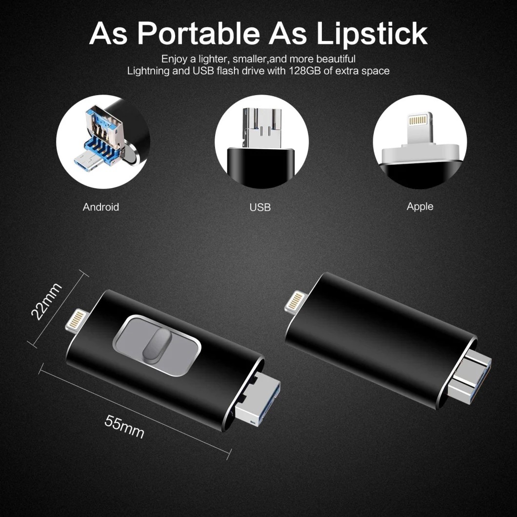 32g/ 64G/ 128g Ios Flash Drive for iPhone Photo Stick Memory Stick USB 3.0 Flash Drive Lightning Thumb Drive for iPhone iPad Android and Computers