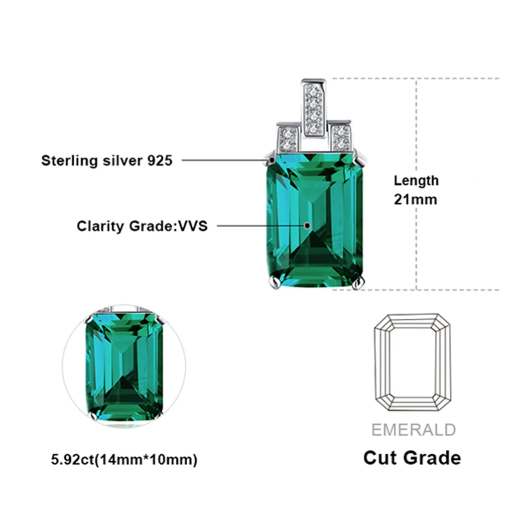 S925 Sterling Silver Pendants Simulated Emerald Pendants Birthstone Pendants