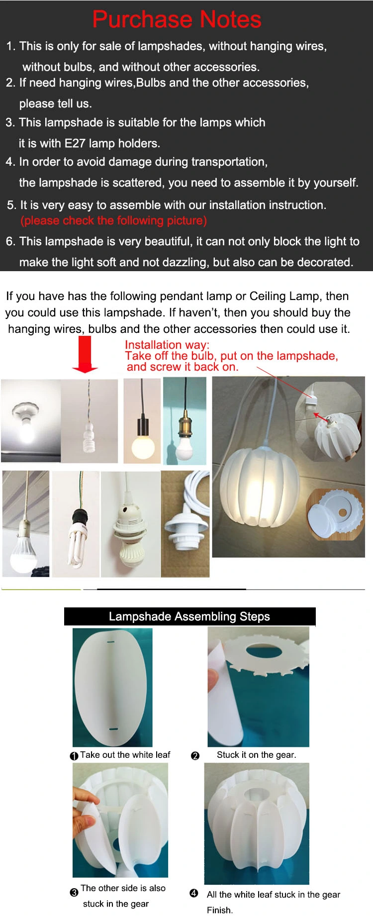 E27 Table Lamp Wall Lamp Ceiling Lamp DIY Hanging Lamp Shade