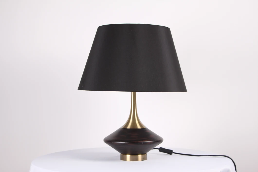 Bronze Metal Lamp Base and Black Fabric Lamp Shade Table Lamp.