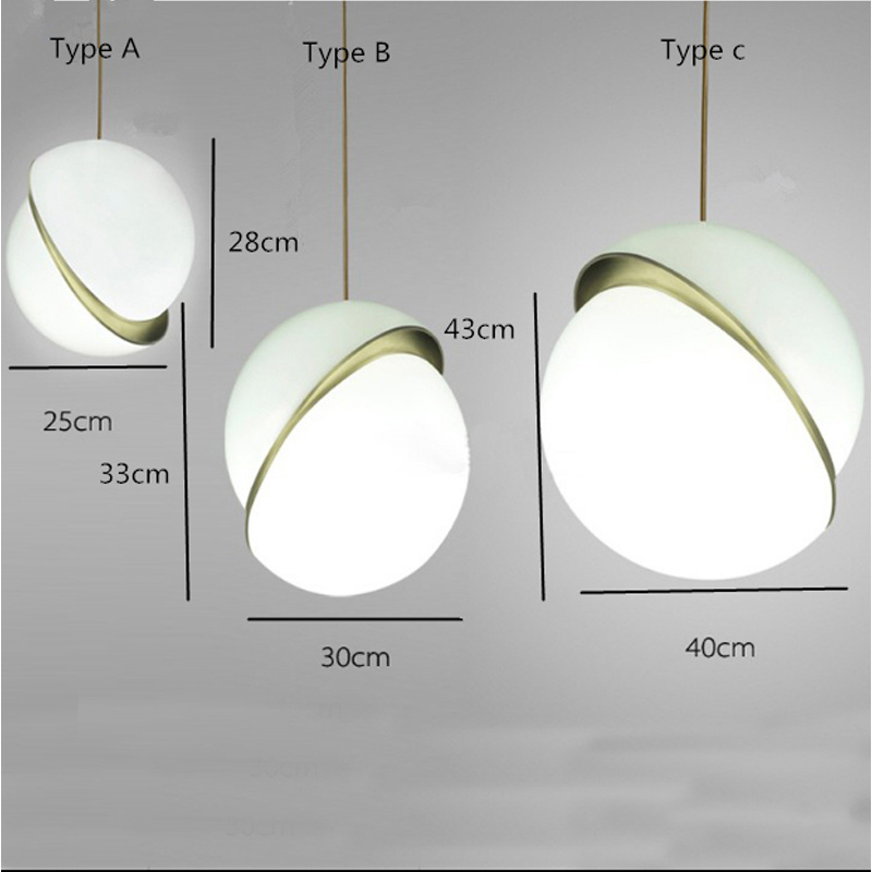 Modern Style Globe White Acrylic Shade LED Hanging Pendant Light with Brass Color Finished