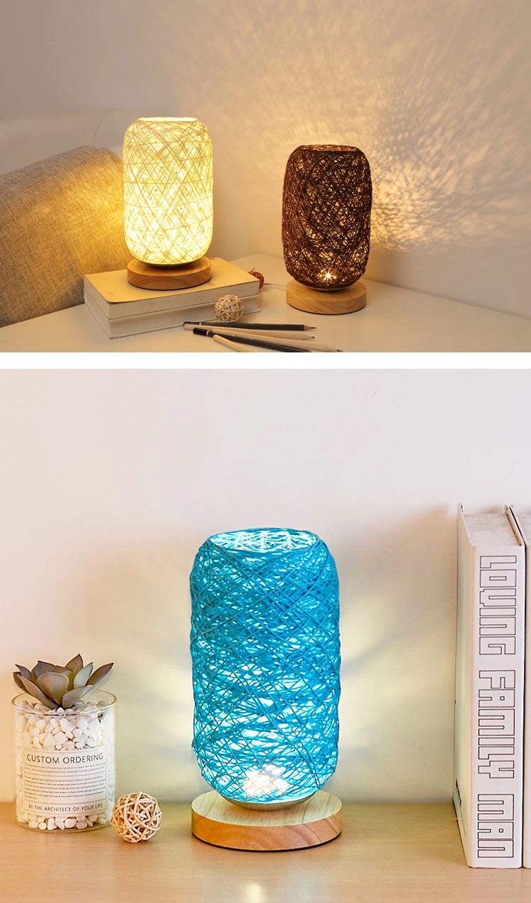 Home Art Decoration Desk Lamp Rattan Wood Table Lamp