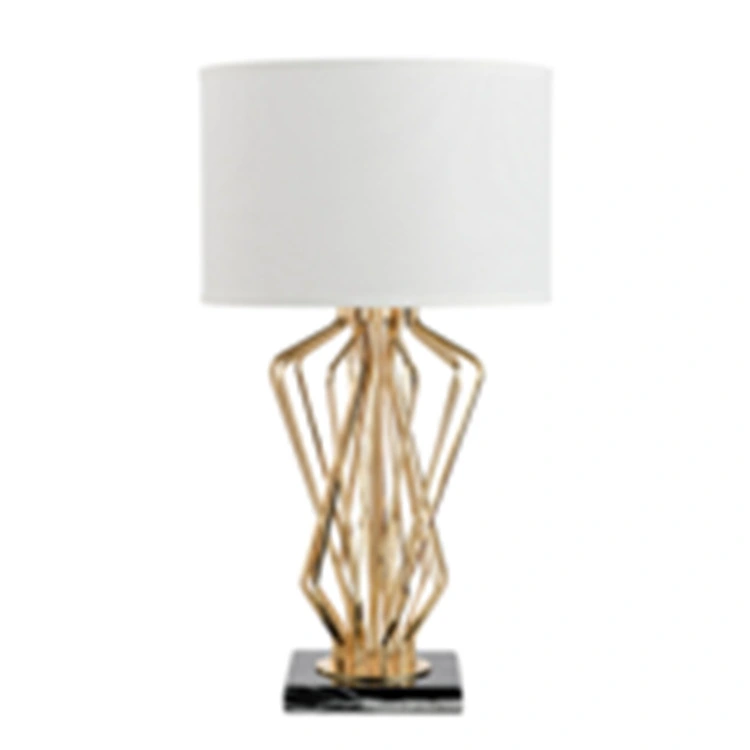 Modern Luxury White Marble Desk Table Lamp Light with Fabric Shade for Living Room, Bedroom