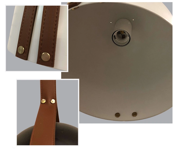 Leather Belt Black Aluminum Shade Hanging Chandelier Pendant Light