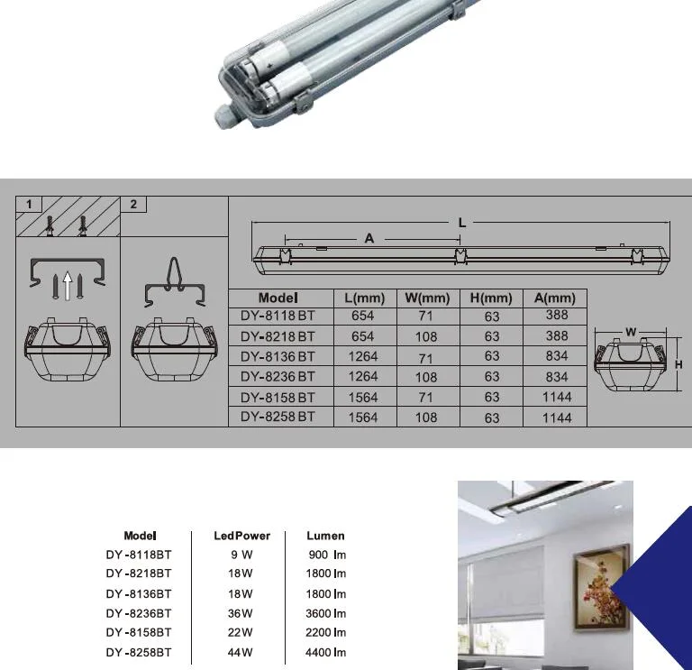 LED Double Tube Light Fluorescent Lighting Fixtures Vapor Tight Light Waterproof Lighting Fixtures