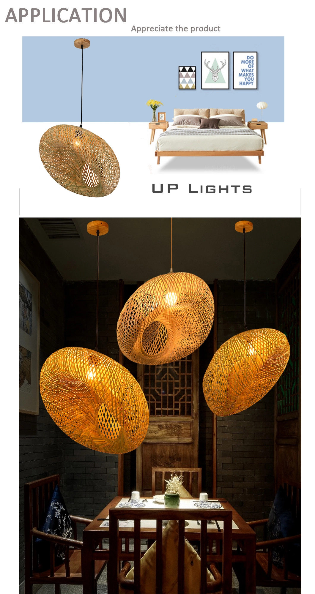 Chinese Indoor Bamboo Weaving Wicker Rattan Shade Pendant Light for Living Room Bedroom Dining Home Decor