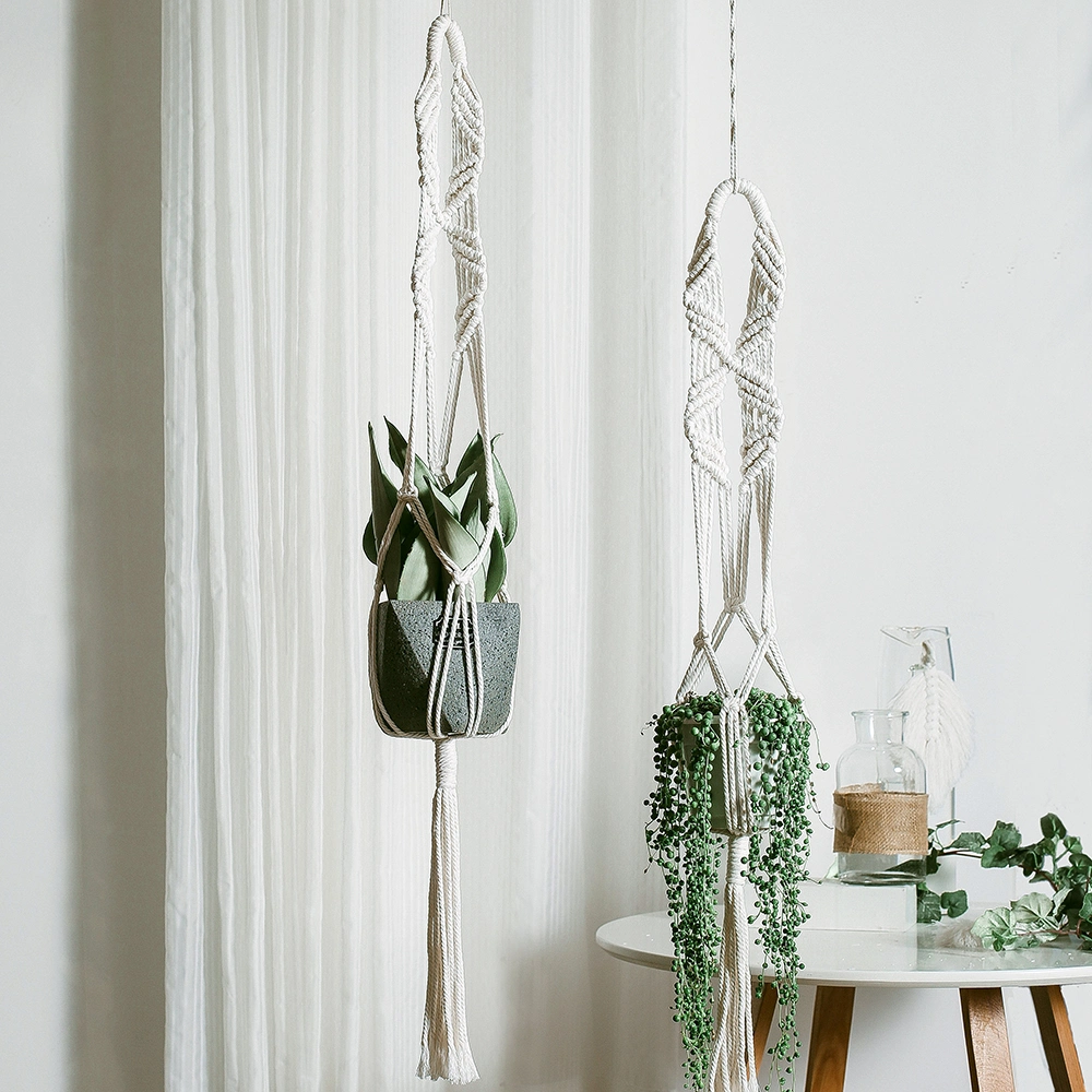 Nordic Style Hand Woven Cotton Rope Hanging Basket Gardening Creative Flowerpot Net Bag Plant Greening Hanging
