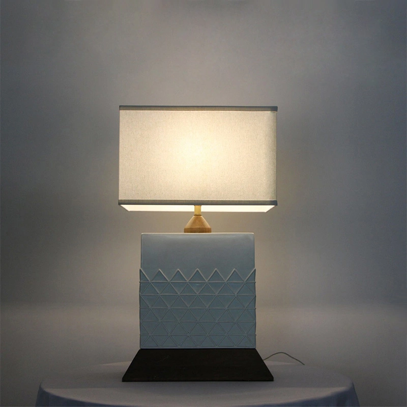 Ceramic Lamp Body in White Painted Finish and Wood Lamp Base Table Lamp.