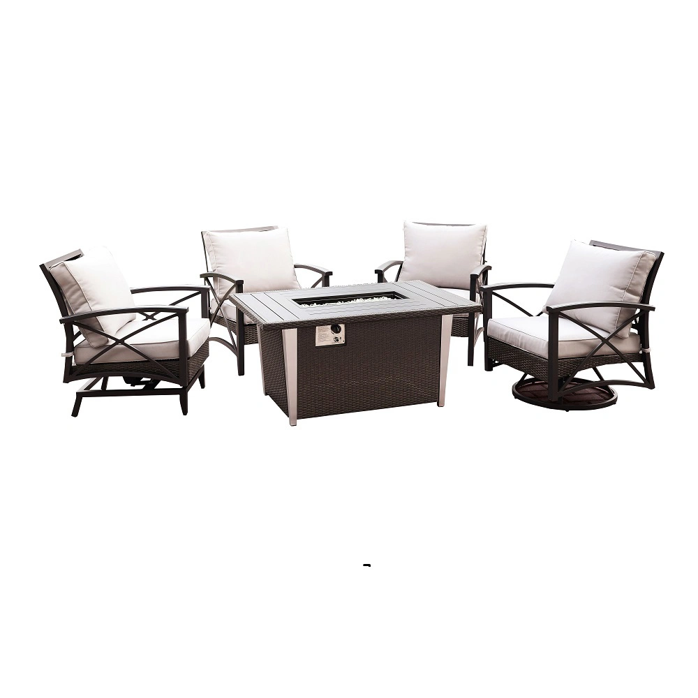 Leisuretouch Garden Resin Wicker Table and Chair Furniture Gas Cookeware Rattan Fire Pit