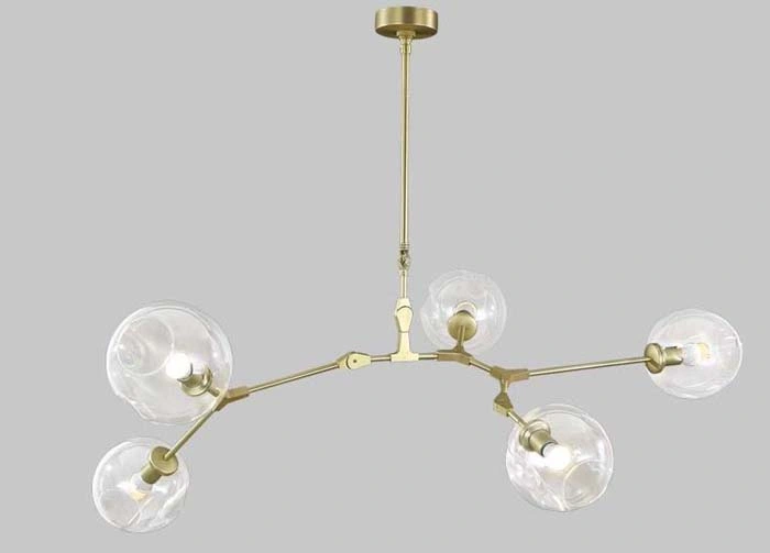Modern Glass Gold Pendant Hanging Light Lighting Chandelier in Clear, Smoke, Cognac Glass Shades