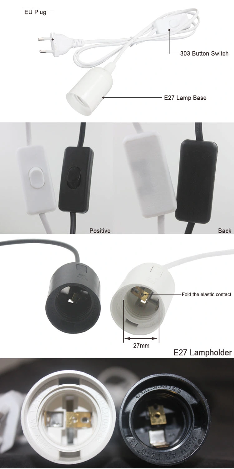 1.8m Power Cord E27 Lamp Bases EU Plug with Switch Cord for LED Pendant Bulb, E27 Pendant Lamp Holder