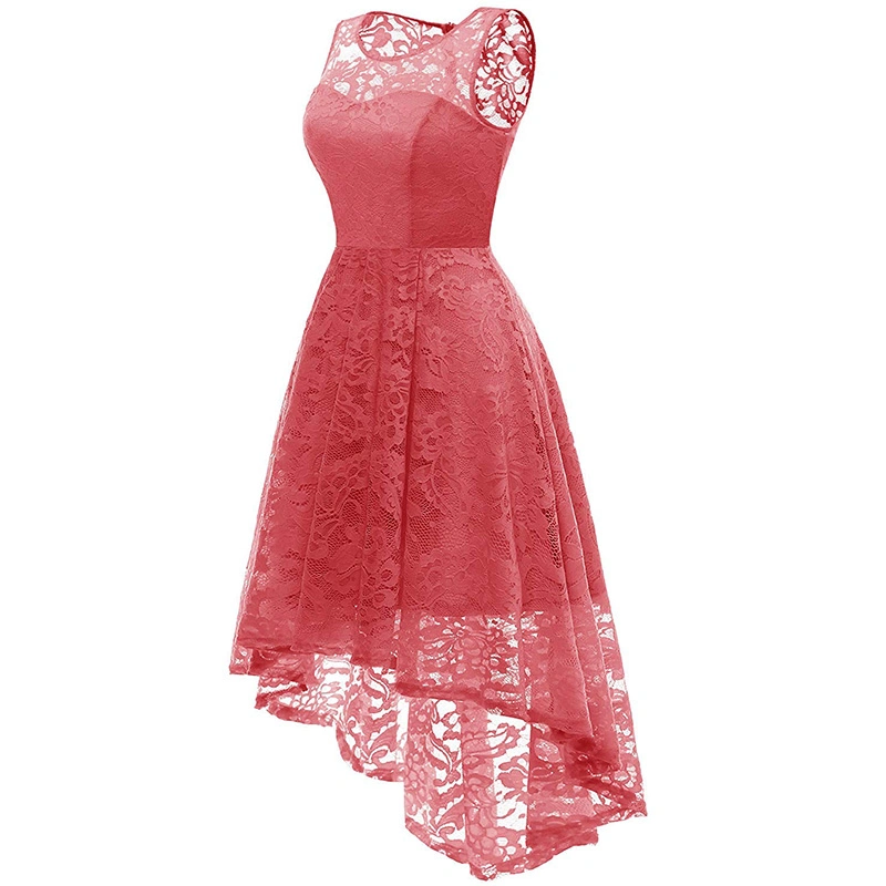 Women Vintage Floral Lace Sleeveless High Heel Pendant Fashion Dress