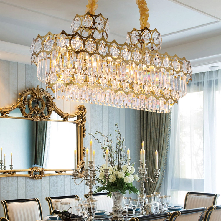 Hotel Lobby Wedding Fancy Luxury Large Big K9 Crystal Glass Golden Copper LED Pendant Light Chandelier