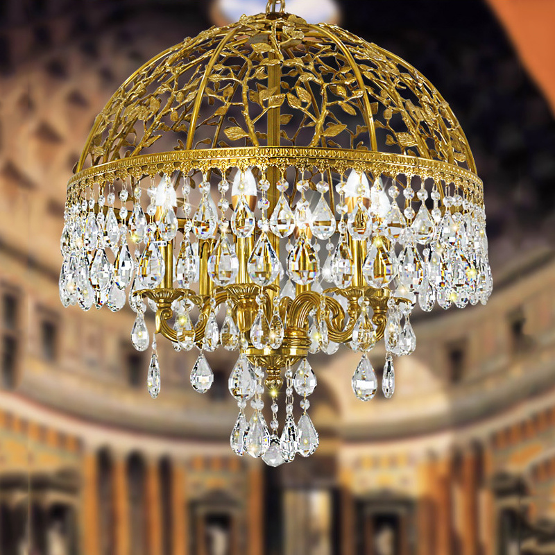 French Style Round Antique Large Crystal Decoration Hanging Lamp Modern Pendant Chandelier Light
