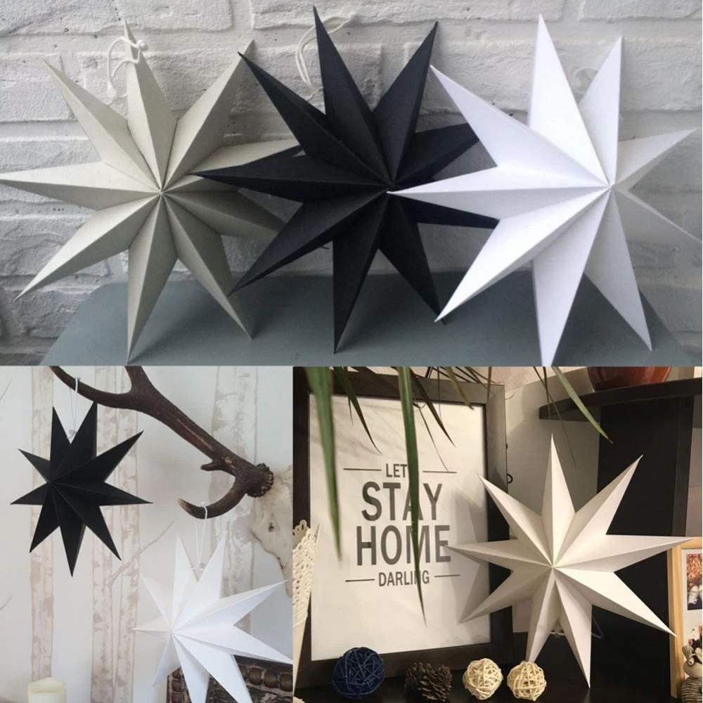 Paper Star Lantern Lampshade 3D Pentagram Lampshade Hanging Christmas Tree Pendant for Xmas Wedding Birthday Party Home Decor