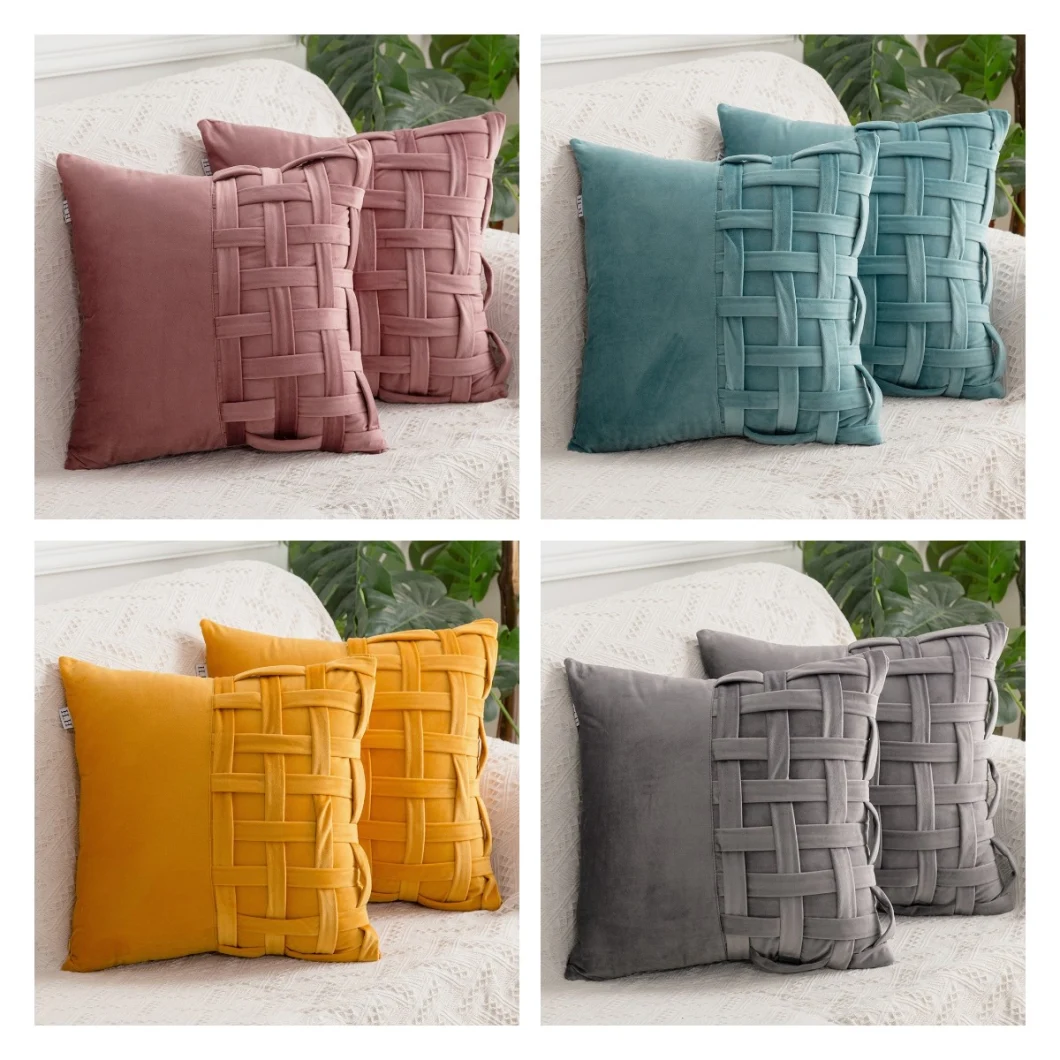 Velvet Stitching Woven Sofa Cushion Cover Square Pillowcase Light Luxury High-End Ins Style