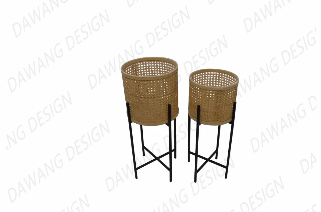 Rattan Floor Lampshade with Ironwork Stand New Design