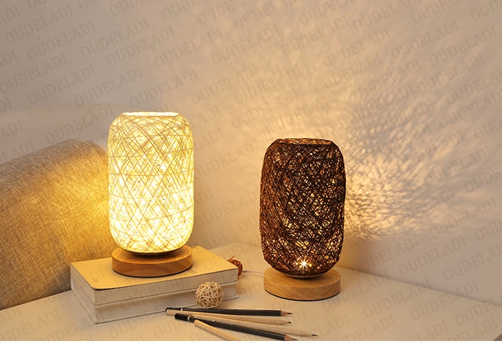 Wood Rattan Twine Ball Lights Table Lamp Room Home Art Decor Bamboo Table Lamp (WH-MTB-93)
