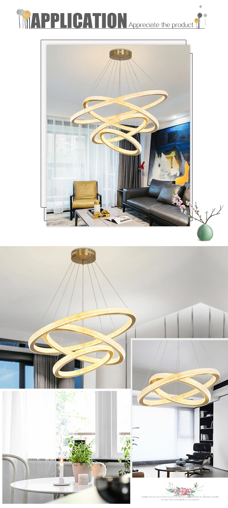 Creative Design Hotel Lobby Decoration Large Round Gold Pendant Lighting Lamp