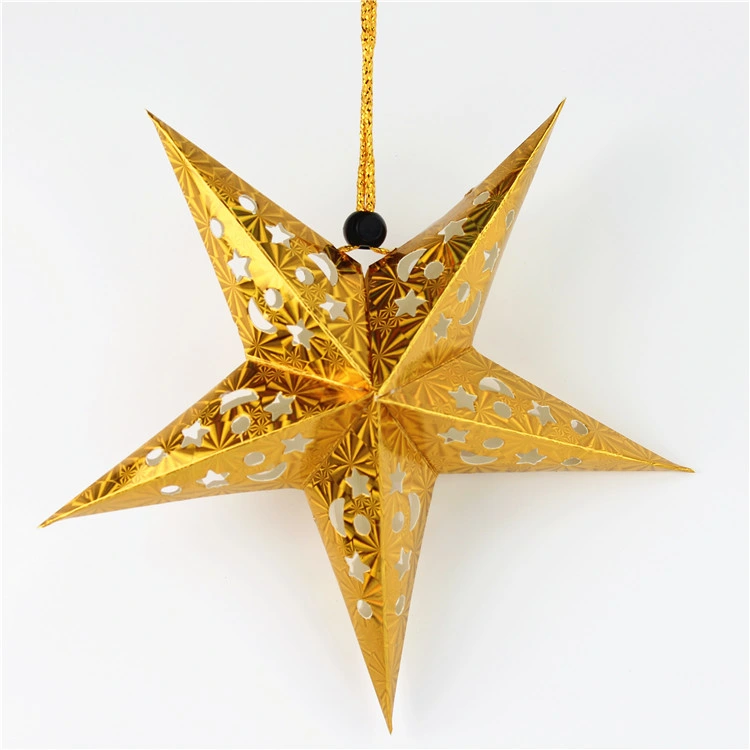 Paper Star Lantern Lampshade 3D Pentagram Lampshade Hanging Christmas Tree Pendant for Xmas Wedding Birthday Party Home Decor 30cm