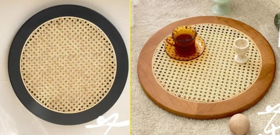 Breakfast Tray with Rattan Wicker Bed Tray Wood Food Plate