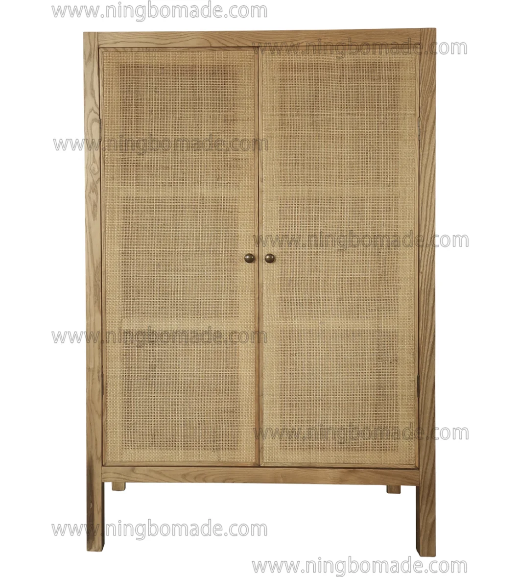 Elegant Rattan Upholstery Furniture Nature Ash Rattan 2 Doors Storage Bookcase