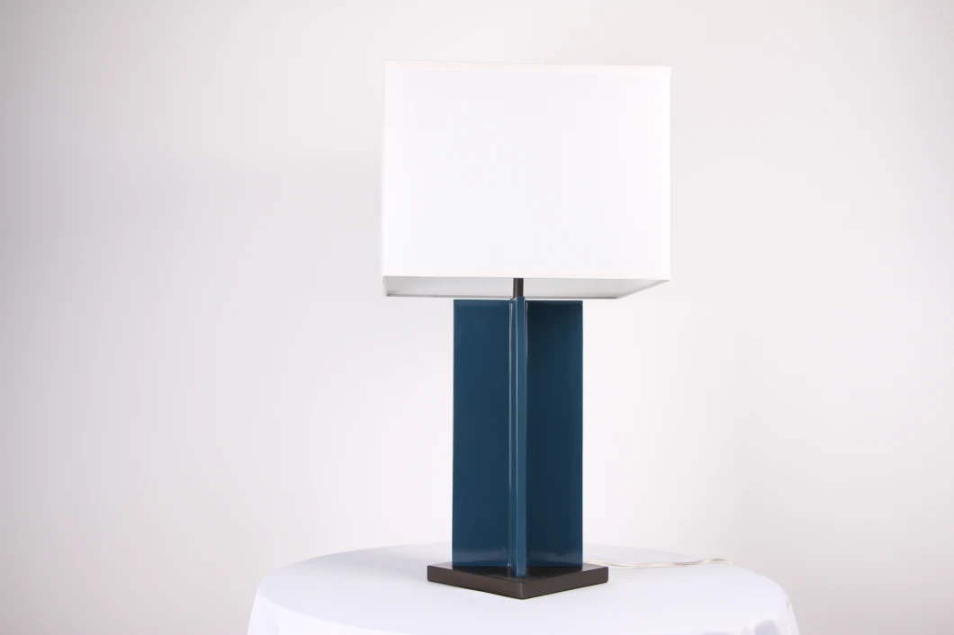 Blue Lacquered Resin Lamp Body and Black Painted Metal Lamp Base Table Lamp.
