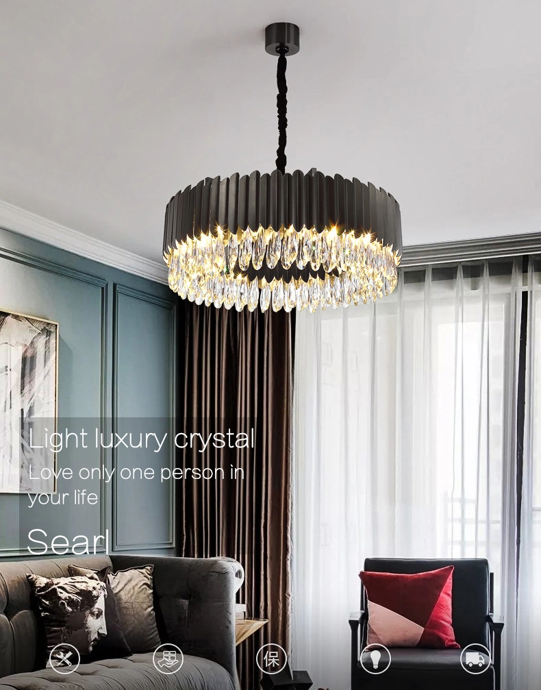 Factory Made Black Round Crystal Chandelier Lighting, 2019 New Rectangular Modern Chandelier for Living Dining Room