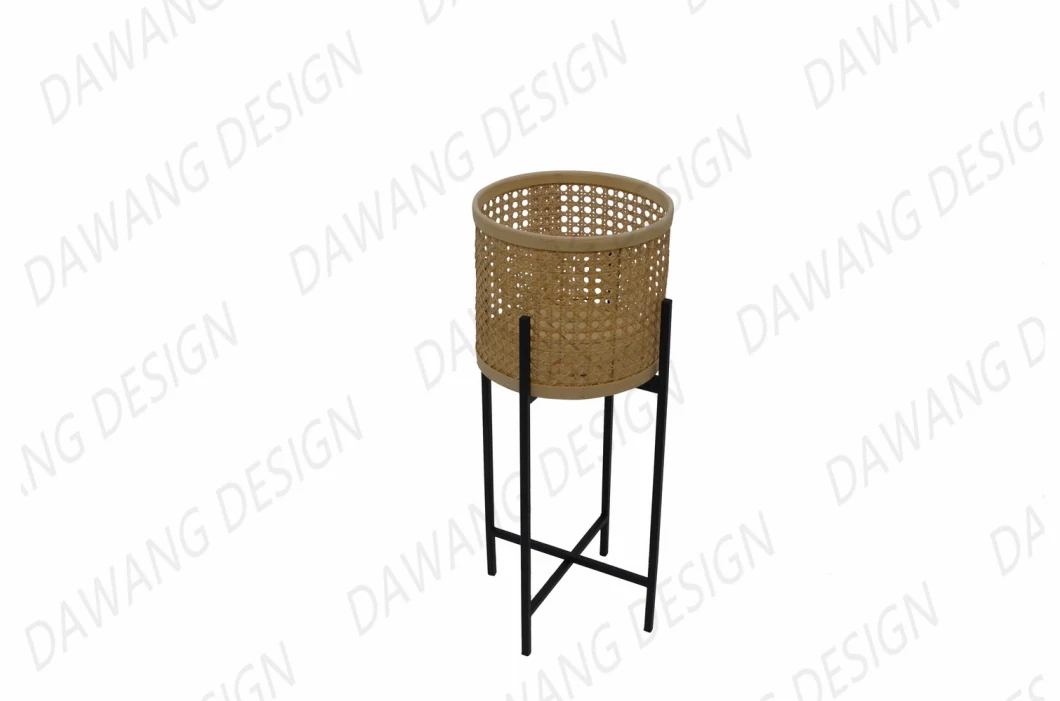 Rattan Weave Floor Lampshade with Ironwork Stand