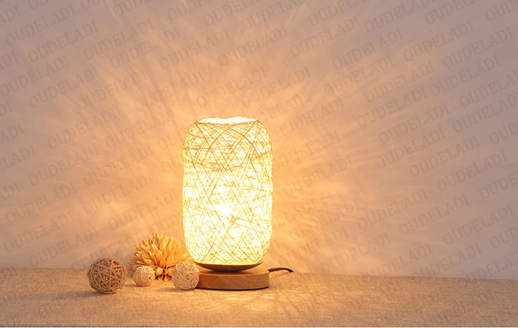 Wood Rattan Twine Ball Lights Table Lamp Room Home Art Decor Bamboo Table Lamp (WH-MTB-93)