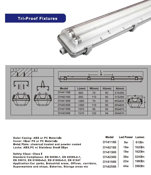 LED Double Tube Light Fluorescent Lighting Fixtures Vapor Tight Light Waterproof Lighting Fixtures