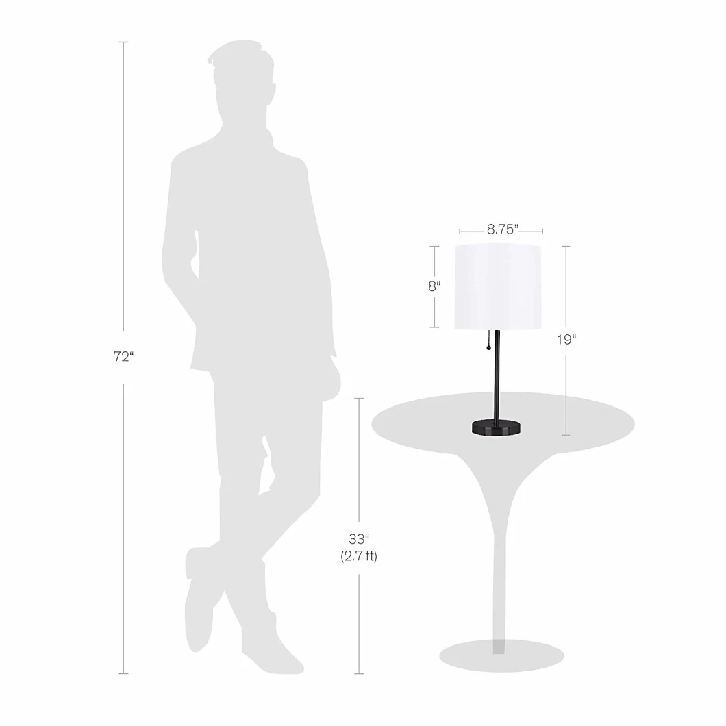 Jlt-4095 Modern Accent Table Lamp with Pull Chain and White Fabric Shade for Bedroom Bedside