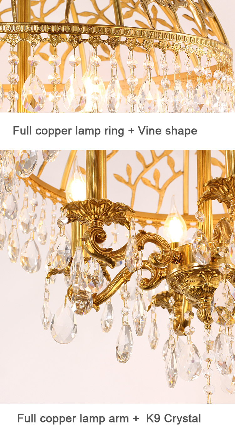 French Style Round Antique Large Crystal Decoration Hanging Lamp Modern Pendant Chandelier Light