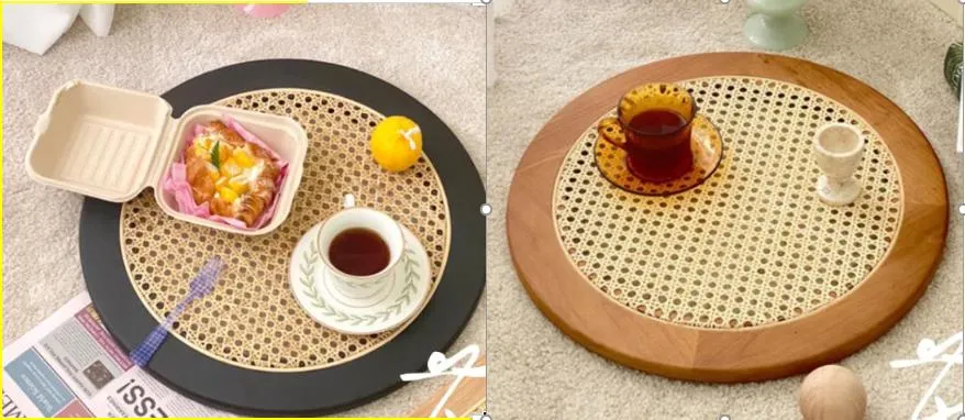 Breakfast Tray with Rattan Wicker Bed Tray Wood Food Plate