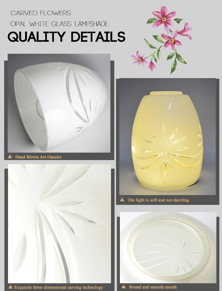 Carved Opal White Glass Lamp Shade for Wall Light