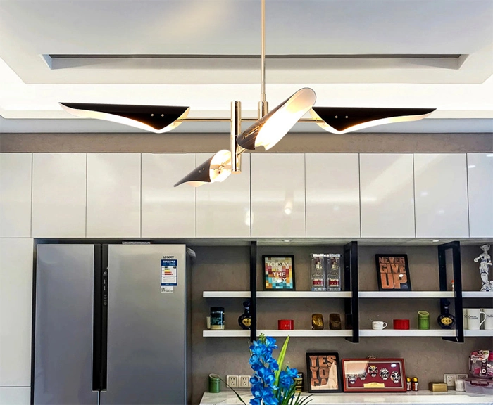 Contemporary Black and Gold Kitchen Hanging Lighting Pendant Lamp with Metal Shades Painting
