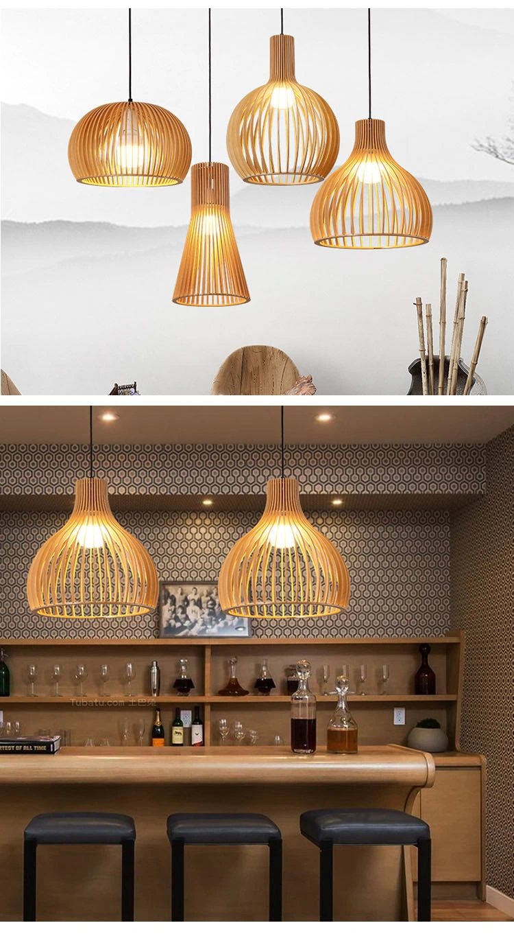 Bamboo Wood Cage Pendant Lamp Modern Home Decorative Lighting Black Braided Nordic Light for E27 Bulb