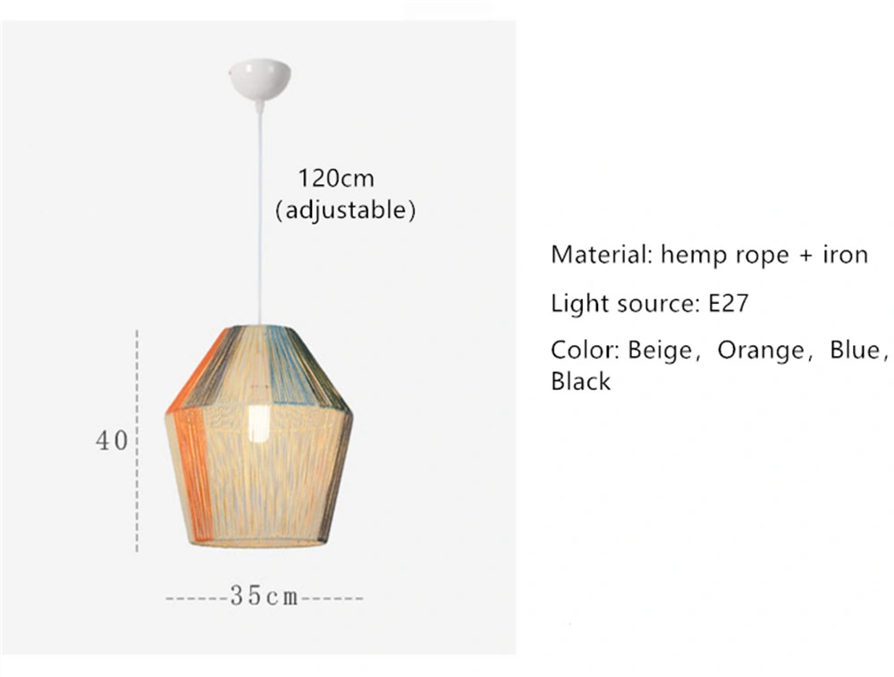 Modern Rattan Pendant Lights Japanese Style Colored Hemp Rope Hanglamp for Dining Room Bedroom Homestay Loft Decor E27 Fixtures