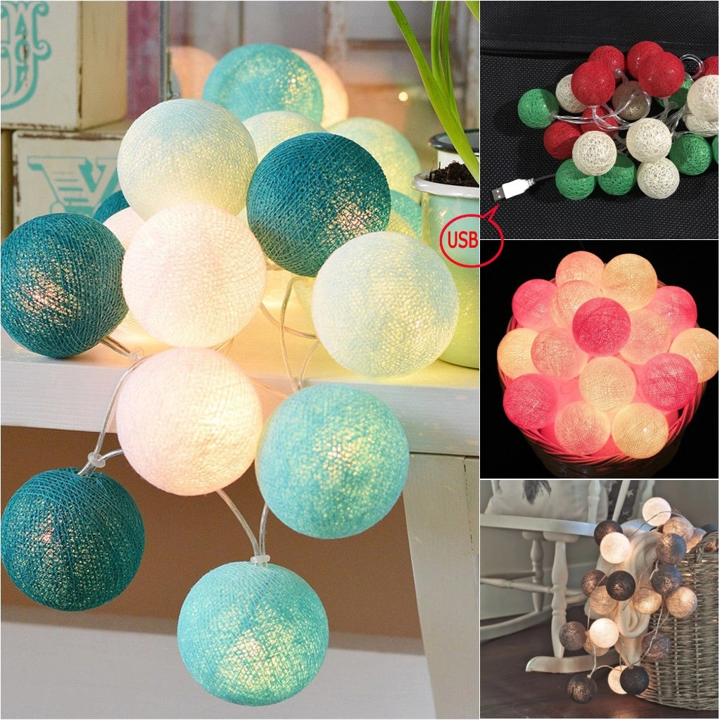 Cotton Ball Garland String Lights Christmas Holiday Wedding Party Baby Bed Fairy Lights