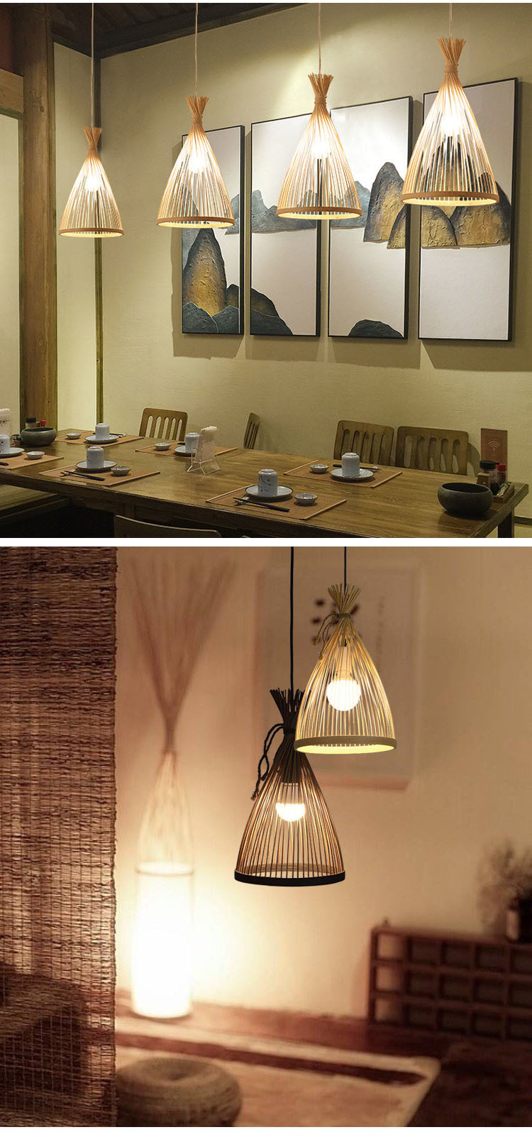 Bamboo Ceiling Light Bamboo Pendant Lamp for E27 Bulb
