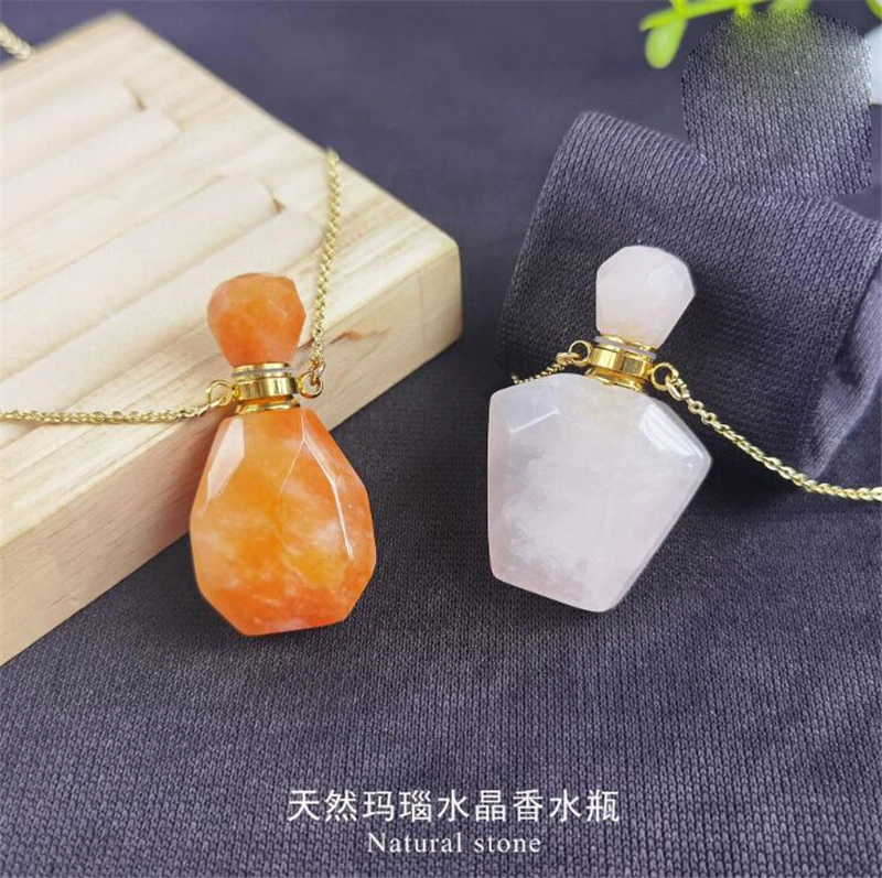 Natural Stone Crystal Pendant Necklace Amazon Amethyst Aromatherapy Bottle Sweater Chain Pendant Jewelry