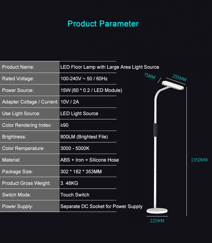 LED Creative Floor Lamp Simple Vertical Large Surface Light Source Lamp Remote Stand LED Floor Lamp Dimming Standing Lamps