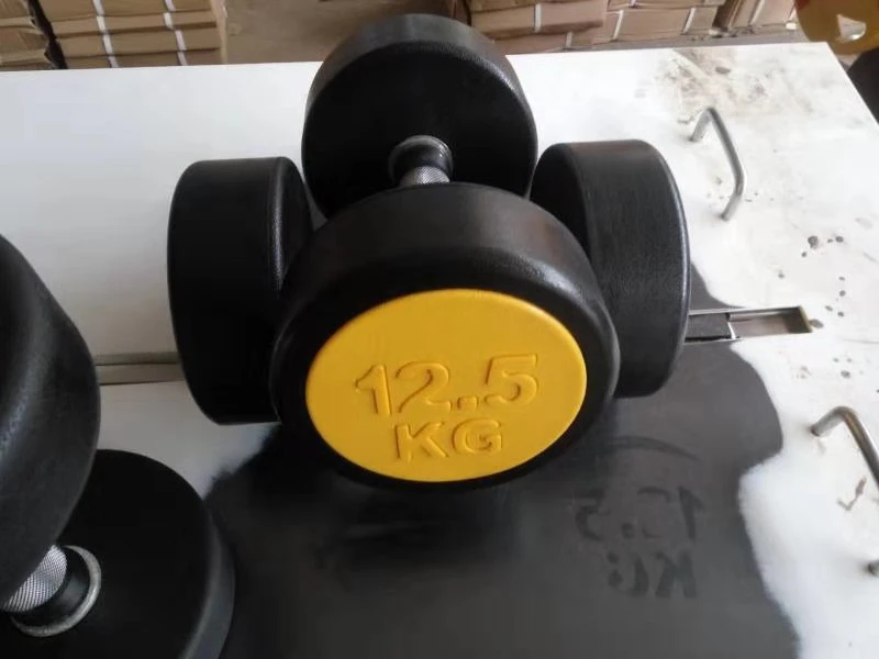Gym Weight Trainer Black Rubber Hex Dumbbell with Metal Handle