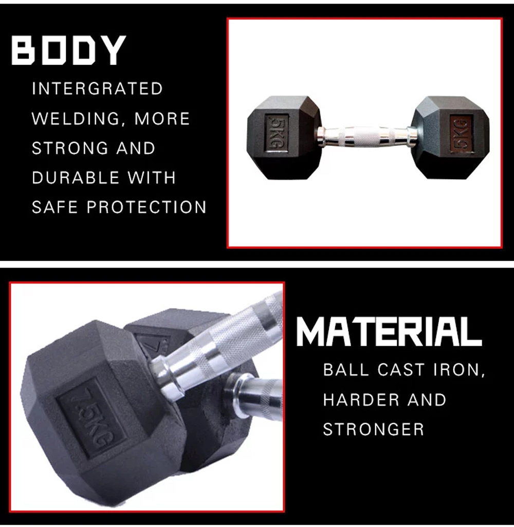 High Quality Competitive Price Black Rubber Hex Dumbbell