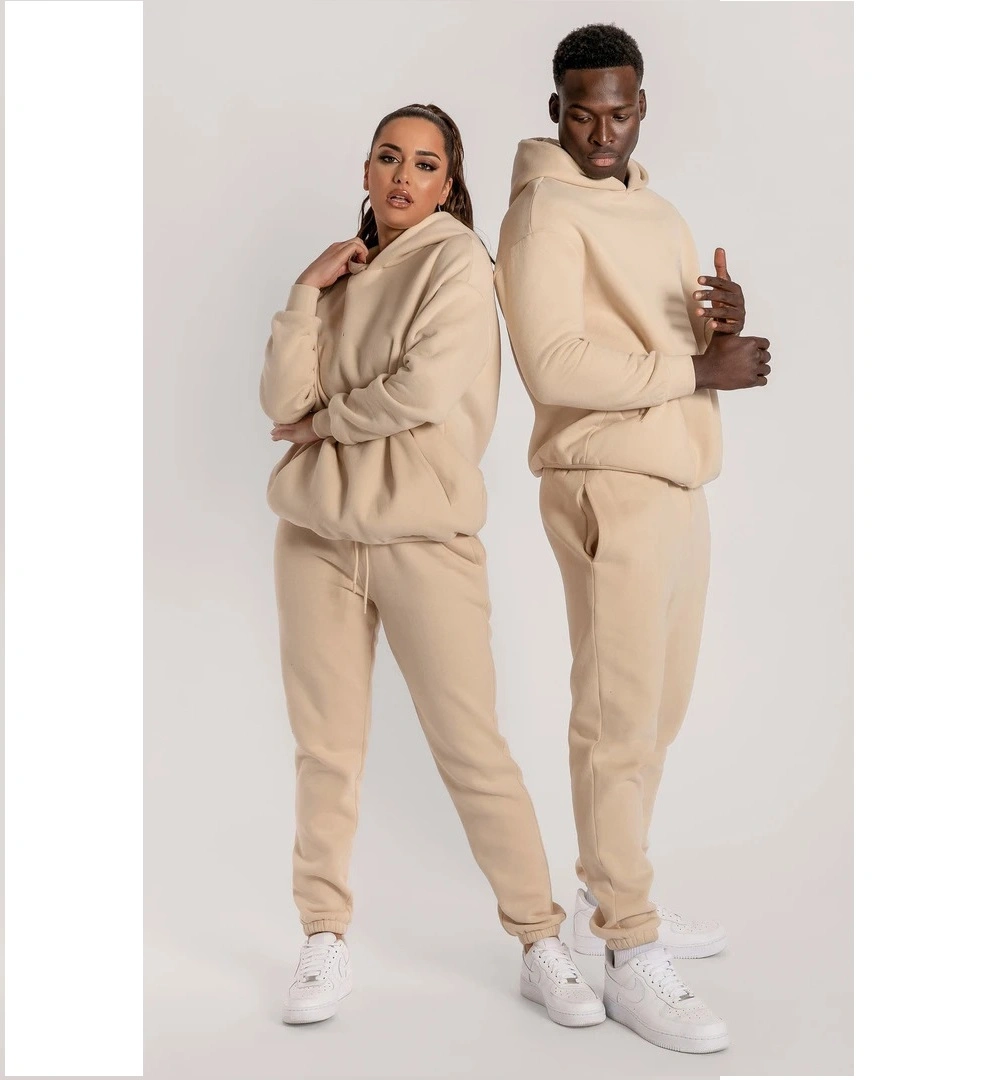Women Clothing Pure Color Basic Sports Set Couple Men's Hoodie and Jogger Set