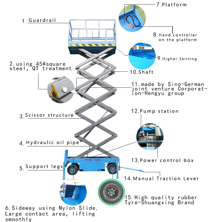 Qiyun Mobile Lifting Equipment Aerial Work Lift Platform Towable Electric Lifter Hydraulic Scissor Lifts