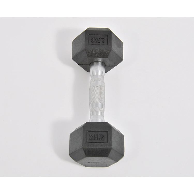 High Quality Chrome Handle Black Rubber Hexagon Dumbbell for Weightlifting Fitness Exercise