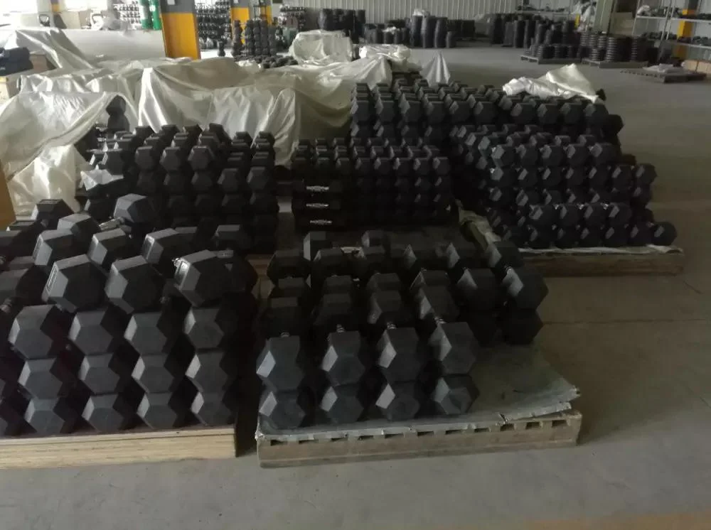 Free Weight Fixed Rubber Coated Hex Dumbbell Gym Equipment